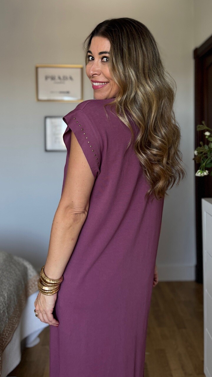 Vestido Mariela Tachas Berenjena - Imagen 6