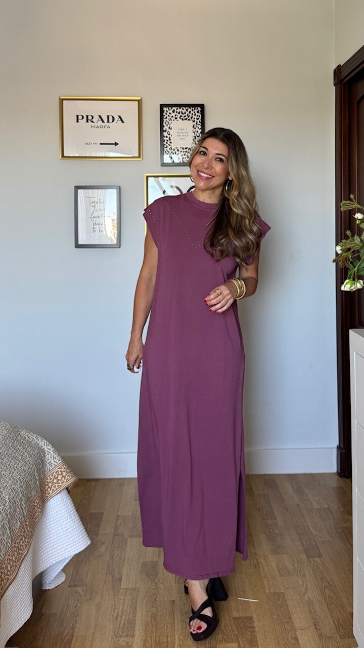 Vestido Mariela Tachas Berenjena - Imagen 10