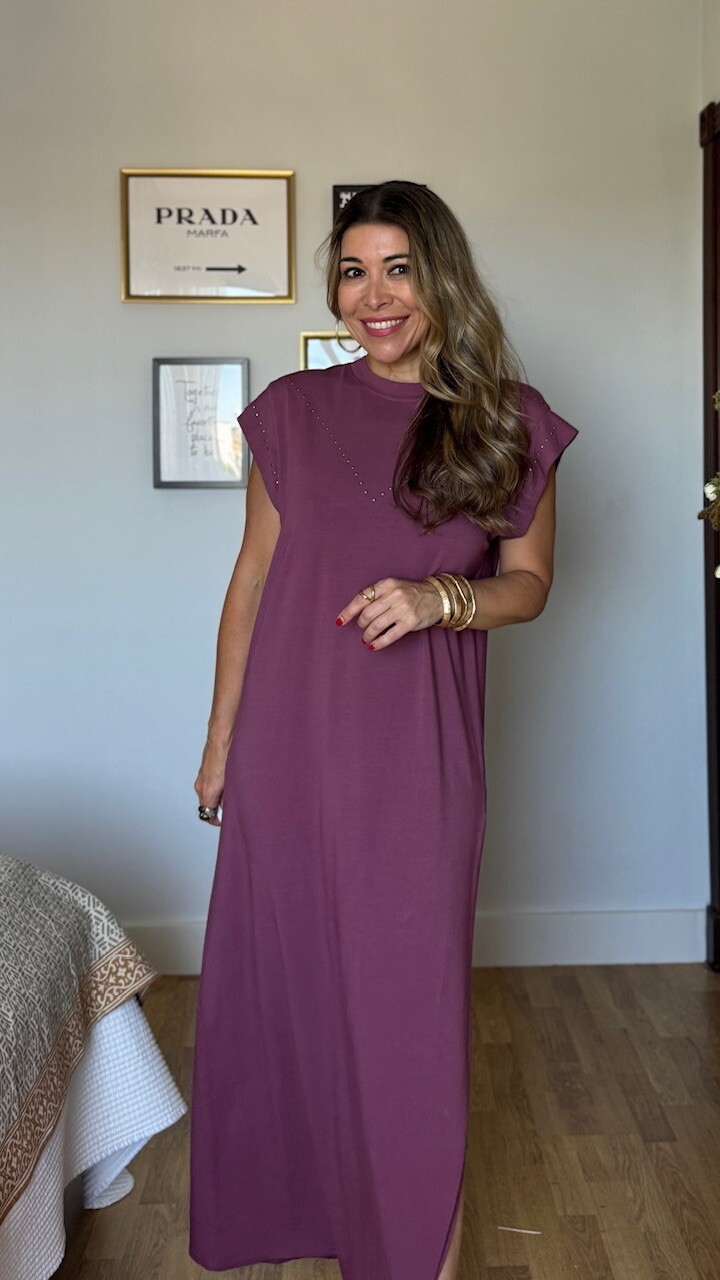 Vestido Mariela Tachas Berenjena - Imagen 7