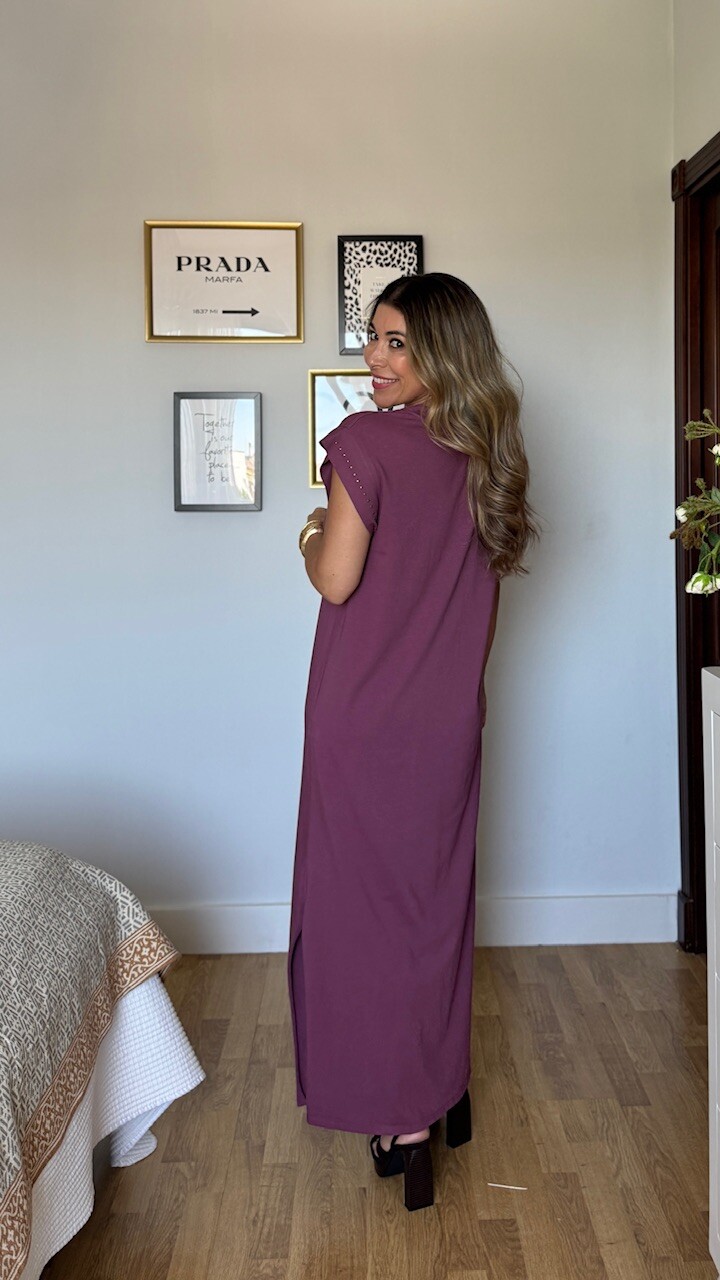 Vestido Mariela Tachas Berenjena - Imagen 8