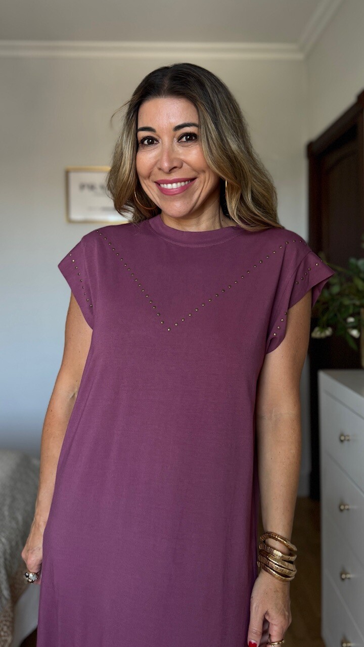 Vestido Mariela Tachas Berenjena - Imagen 9