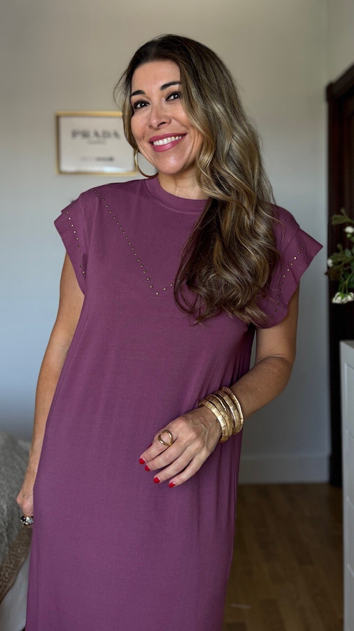 Vestido Mariela Tachas Berenjena - Imagen 2