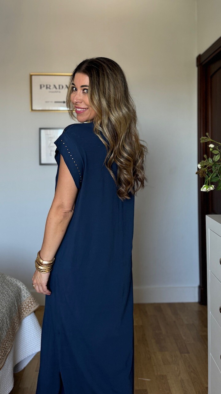 Vestido Mariela Tachas Azul Marino - Imagen 4