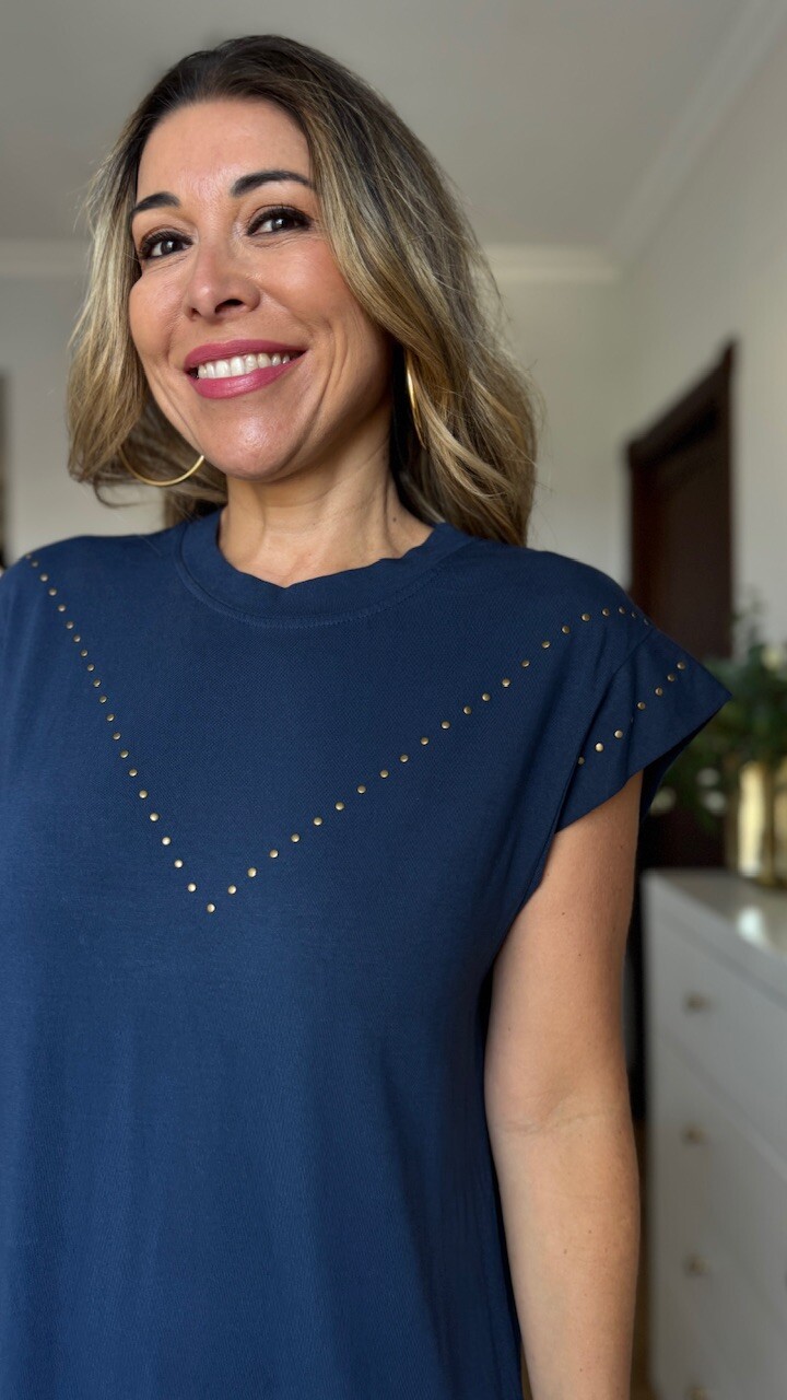 Vestido Mariela Tachas Azul Marino - Imagen 8