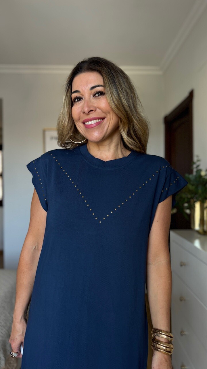 Vestido Mariela Tachas Azul Marino - Imagen 2