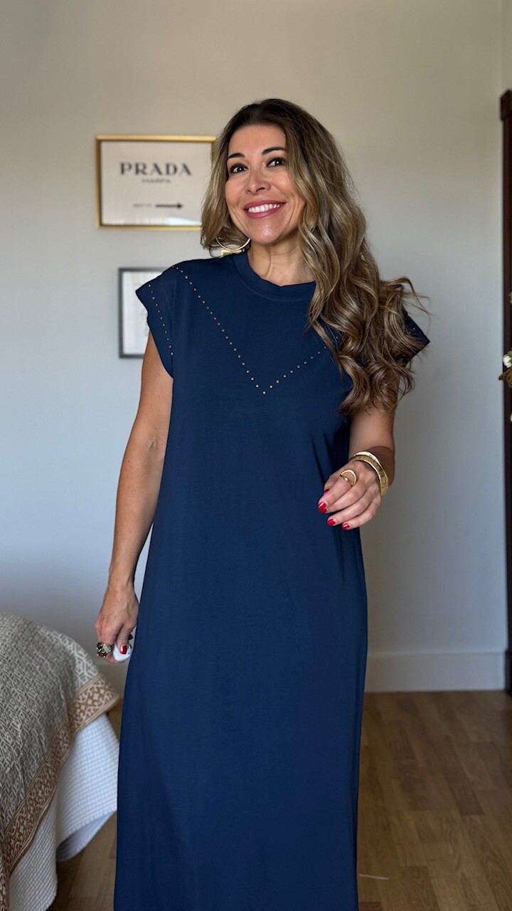 Vestido Mariela Tachas Azul Marino - Imagen 10