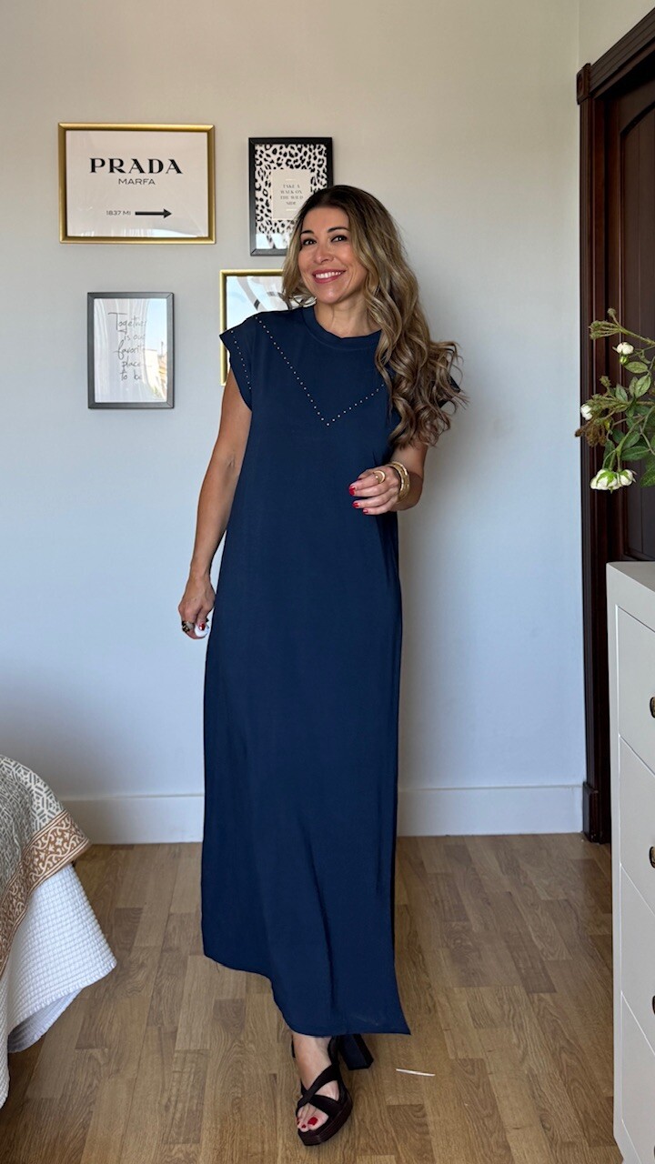 Vestido Mariela Tachas Azul Marino - Imagen 3