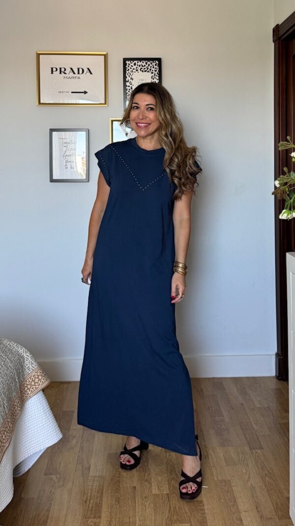 Vestido Mariela Tachas Azul Marino