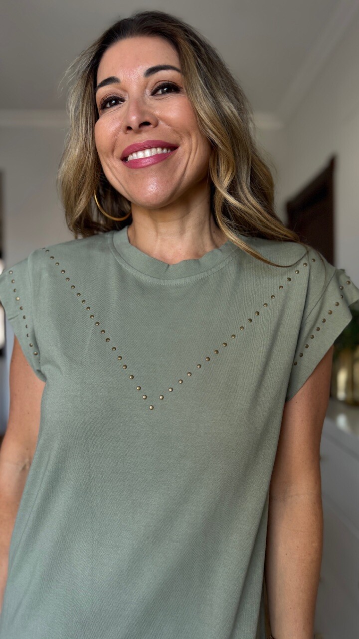 Vestido Mariela Tachas Verde Caza - Imagen 4