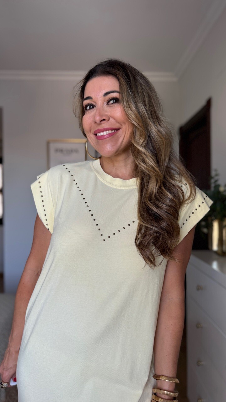 Vestido Mariela Tachas Amarillo