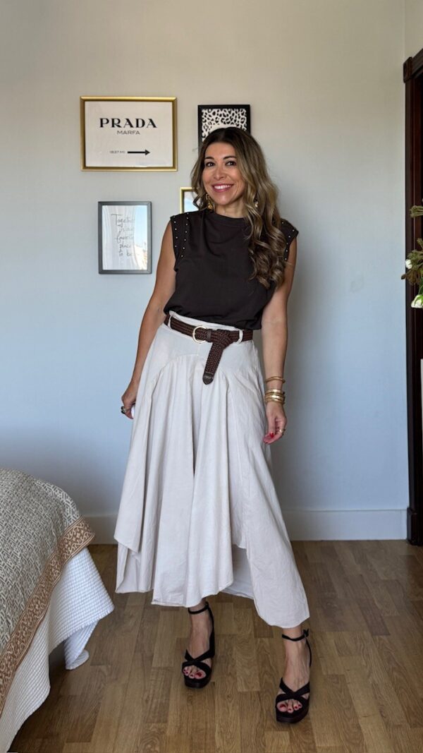 Falda Capa Midi Beige