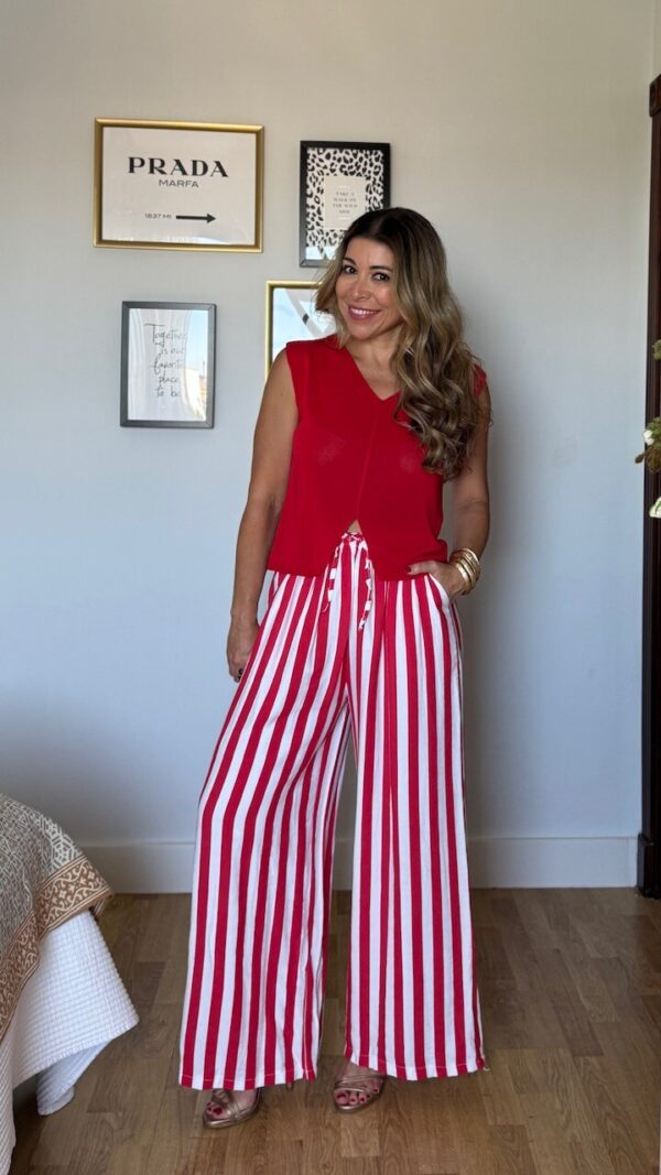 Pantalón Rayas Blanco Rojo