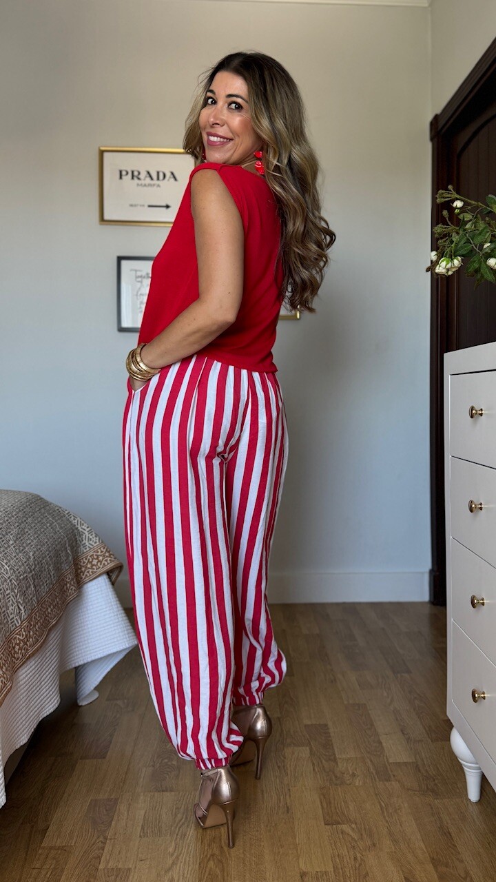 Pantalón Bombacho Rayas Blanco Rojo - Imagen 9