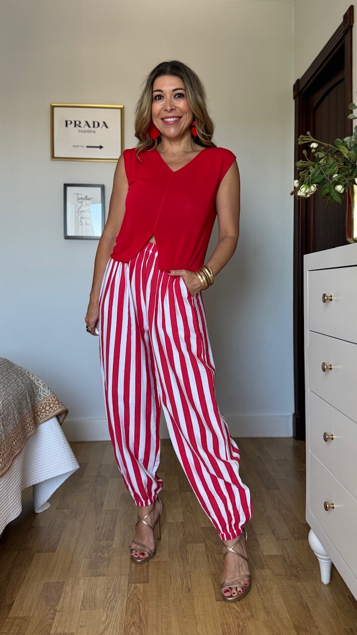 Pantalón Bombacho Rayas Blanco Rojo - Imagen 5