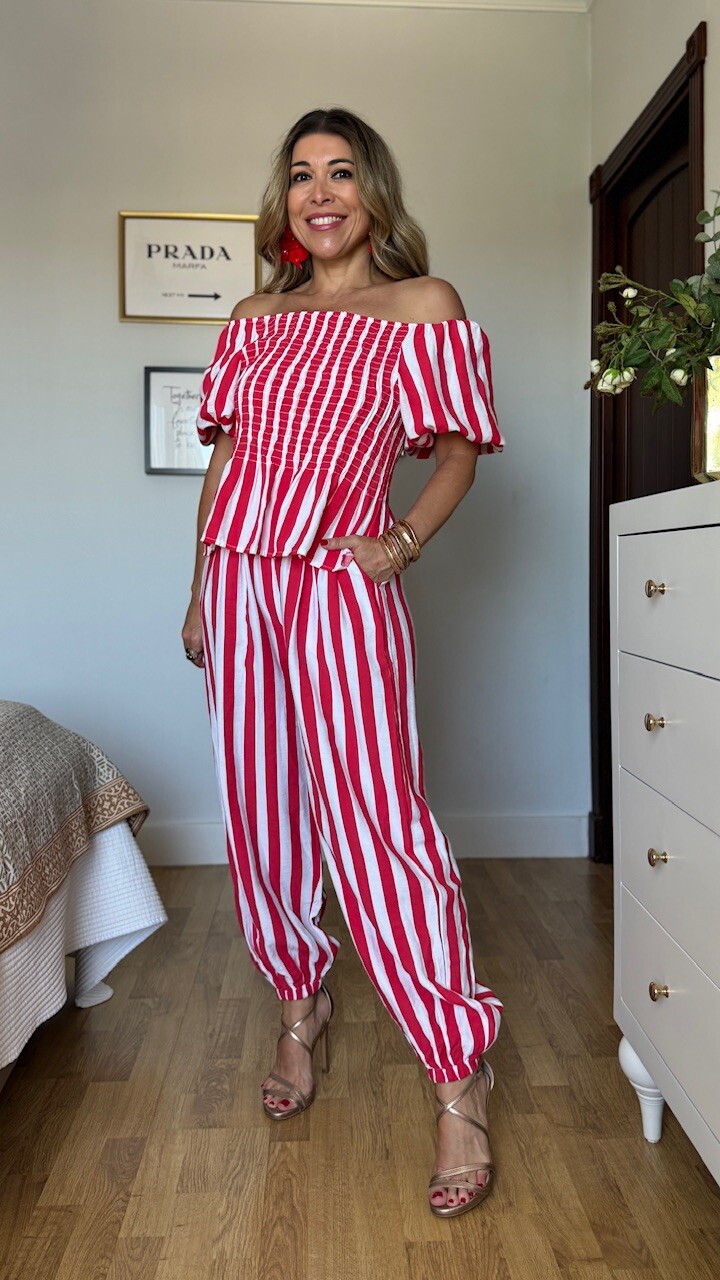 Pantalón Bombacho Rayas Blanco Rojo - Imagen 7