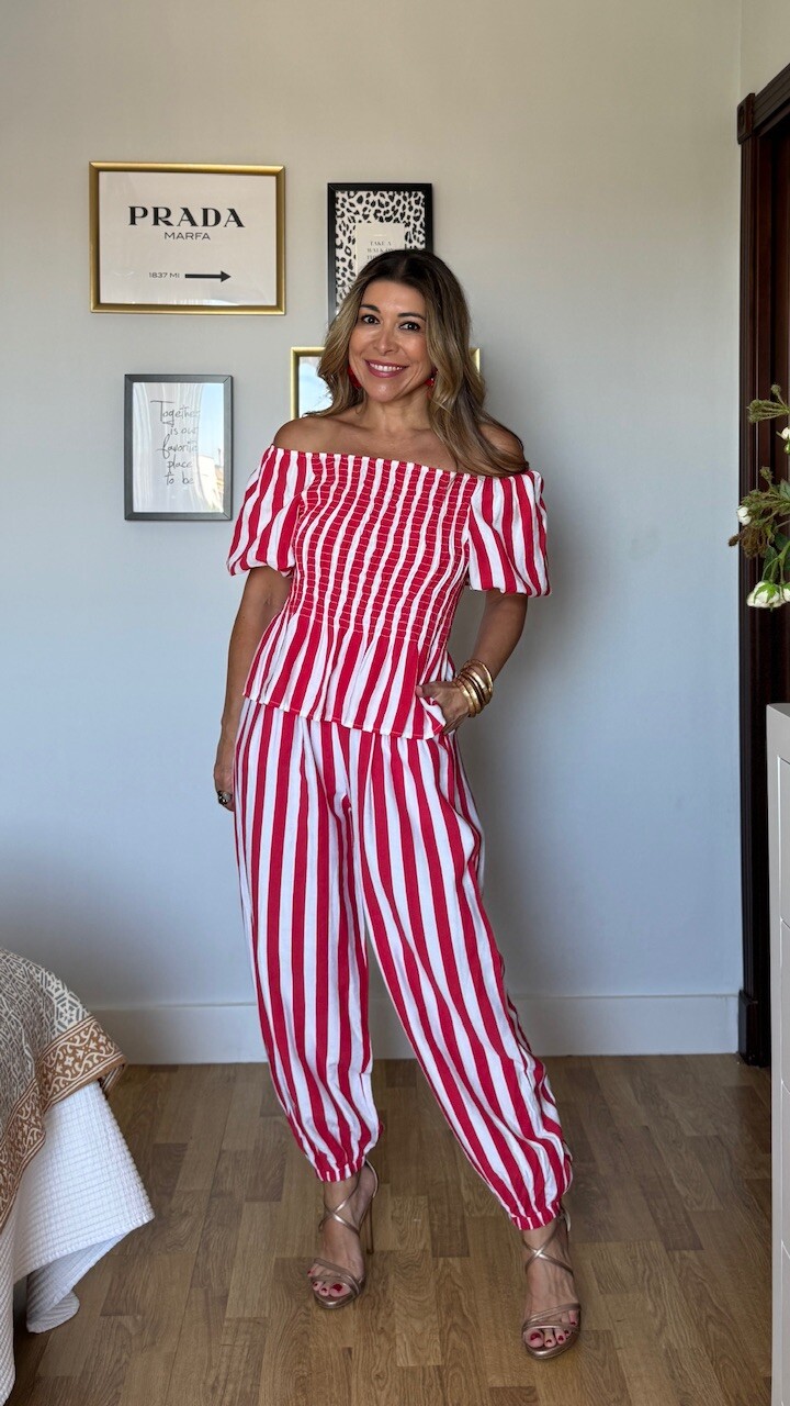 Pantalón Bombacho Rayas Blanco Rojo - Imagen 4