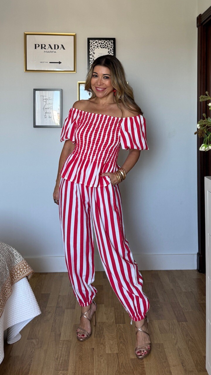 Pantalón Bombacho Rayas Blanco Rojo - Imagen 8