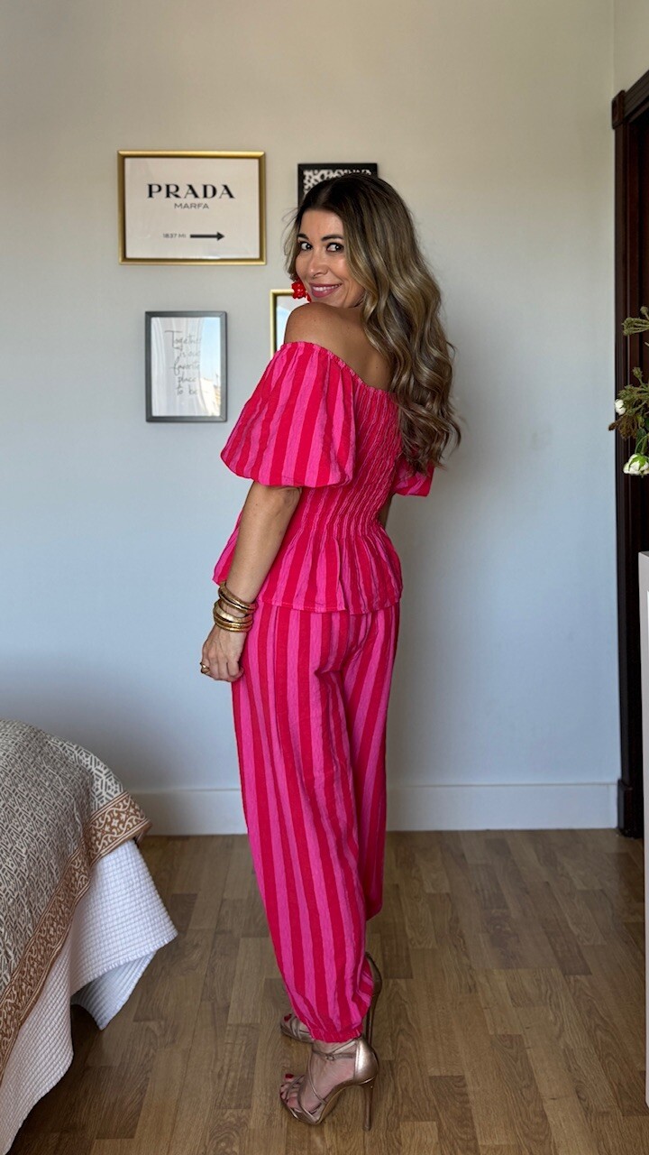 Pantalón Bombacho Rayas Rosa Rojo - Imagen 2