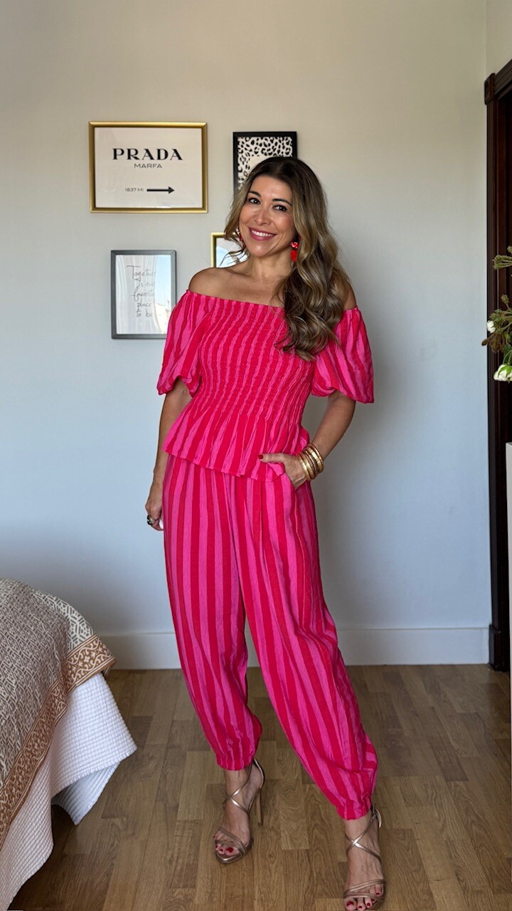 Pantalón Bombacho Rayas Rosa Rojo - Imagen 3