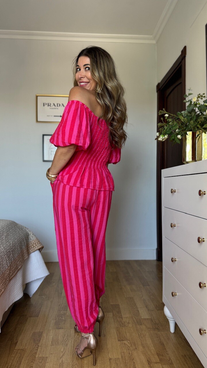 Pantalón Bombacho Rayas Rosa Rojo - Imagen 4