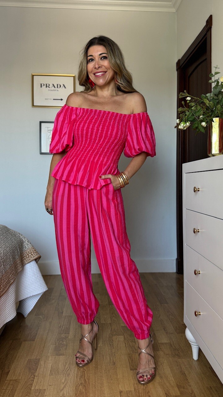 Pantalón Bombacho Rayas Rosa Rojo - Imagen 5