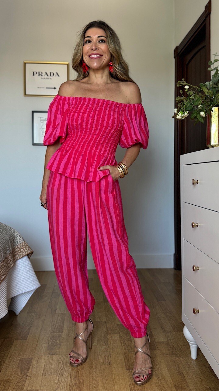 Pantalón Bombacho Rayas Rosa Rojo - Imagen 6