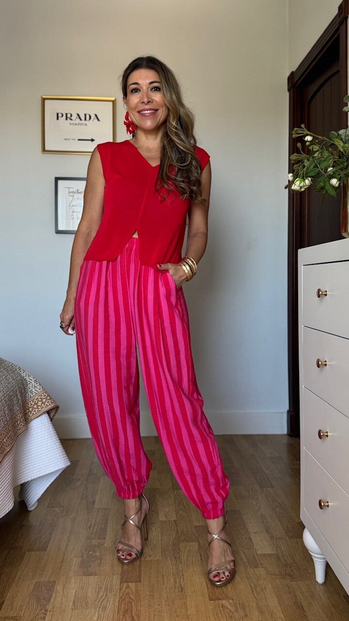 Pantalón Bombacho Rayas Rosa Rojo - Imagen 8