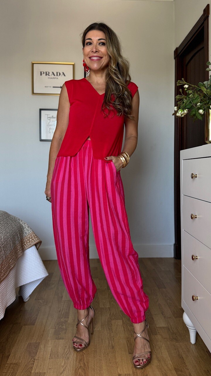 Pantalón Bombacho Rayas Rosa Rojo - Imagen 9