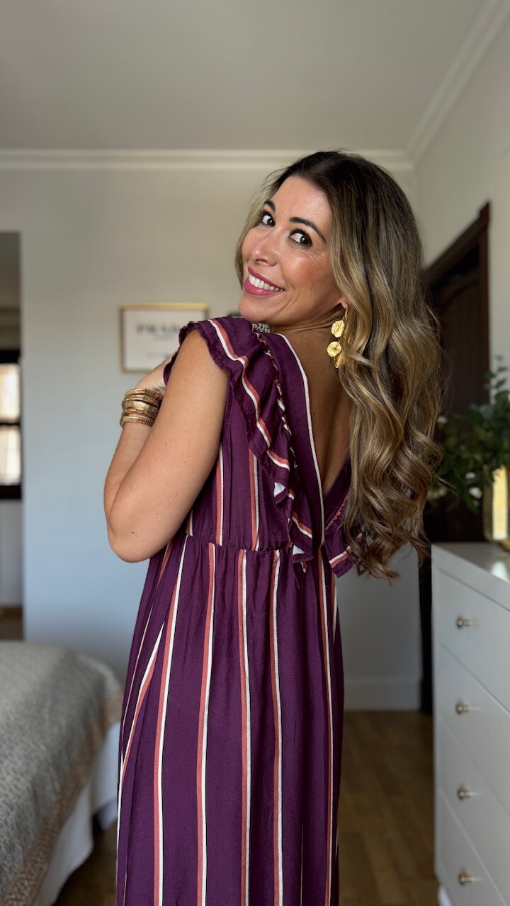 Vestido Elvira Rayas Berenjena - Imagen 3