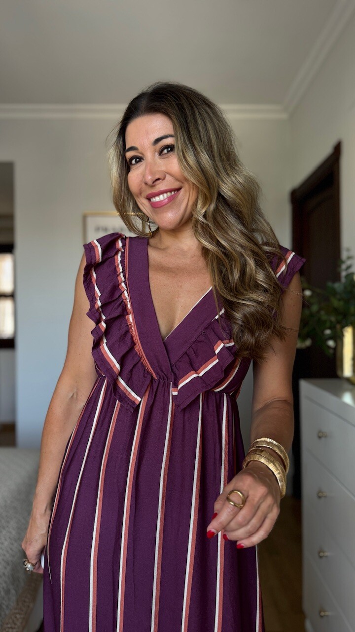 Vestido Elvira Rayas Berenjena - Imagen 5
