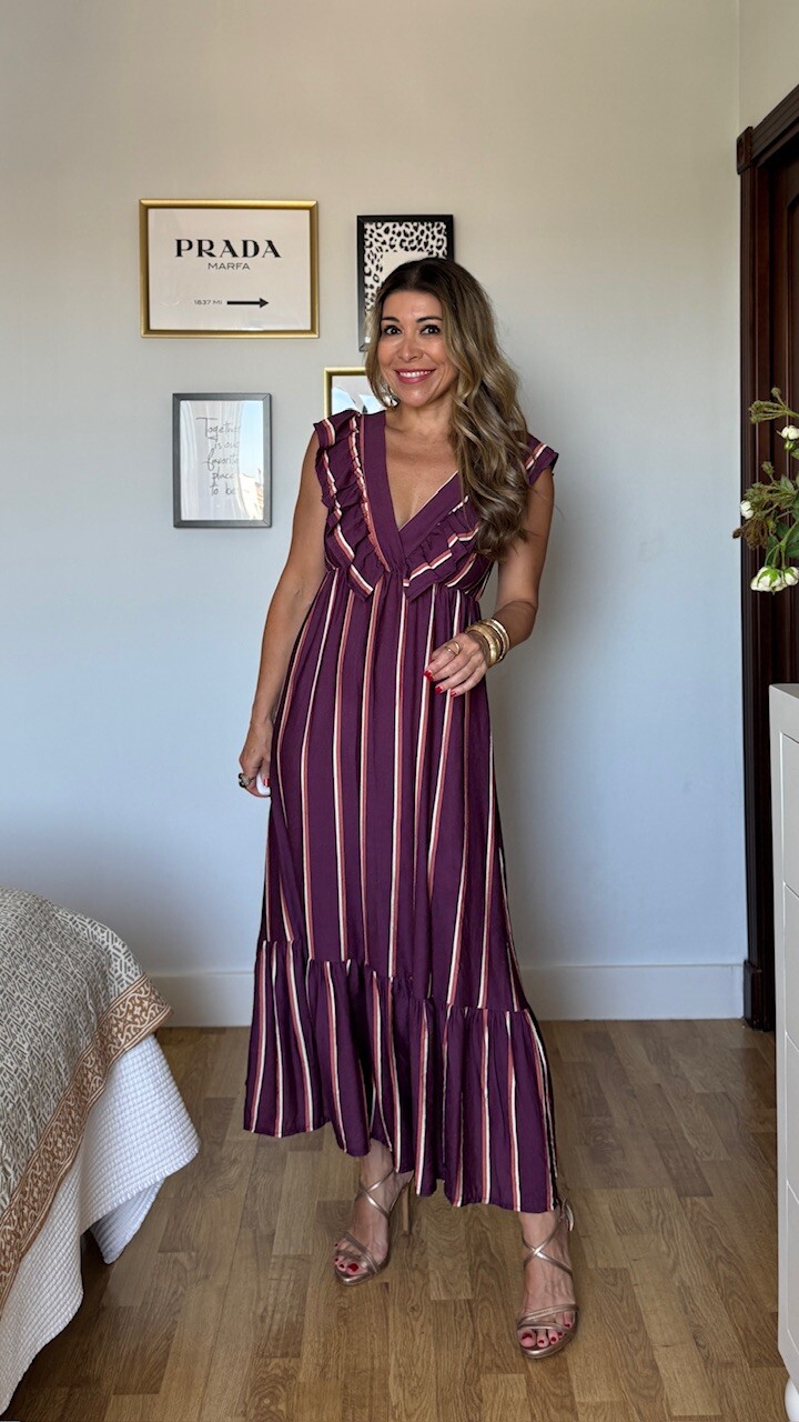 Vestido Elvira Rayas Berenjena - Imagen 7