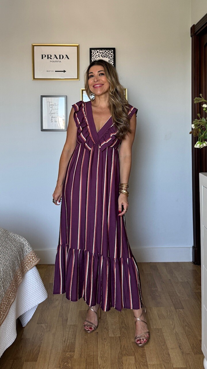 Vestido Elvira Rayas Berenjena - Imagen 6
