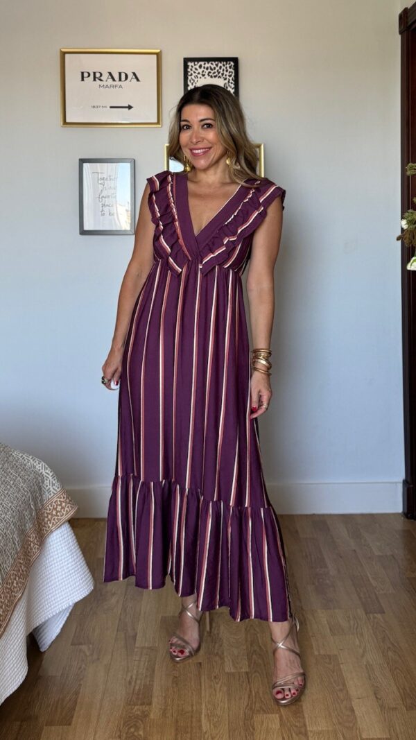 Vestido Elvira Rayas Berenjena