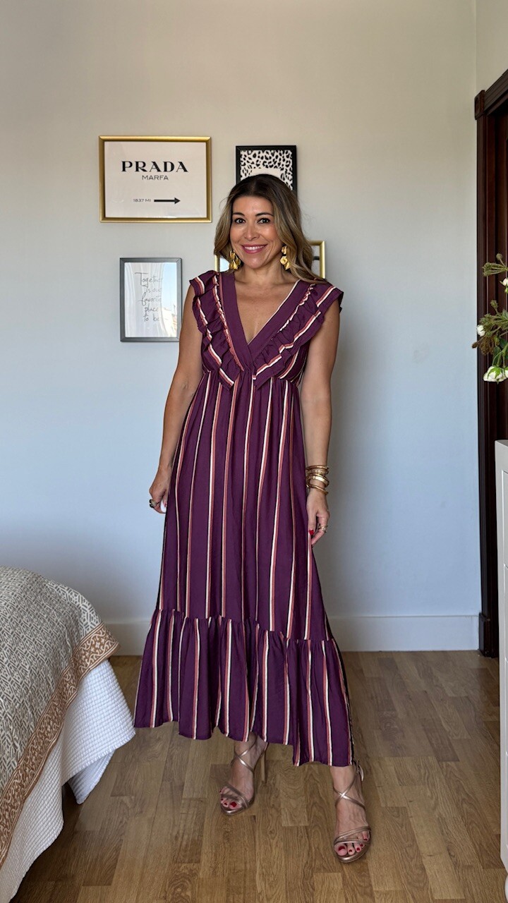 Vestido Elvira Rayas Berenjena - Imagen 10