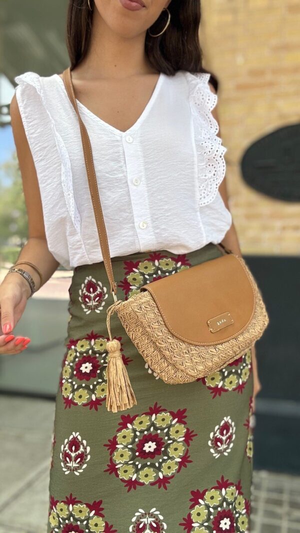 Bolso Bandolera Rafia Camel Marrón