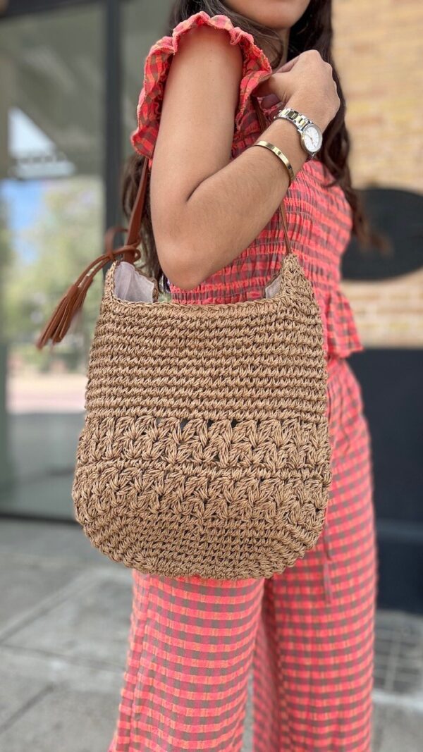 Bolso Bandolera Rafia Camel