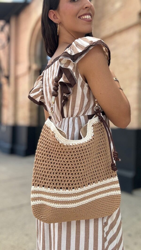 Bolso Hombro Crochet Camel Beige