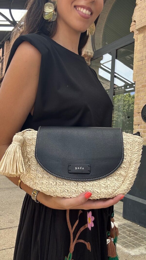 Bolso Bandolera Rafia Natural Negro