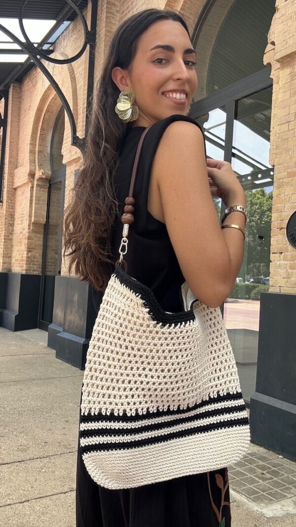 Bolso Hombro Crochet Natural Negro