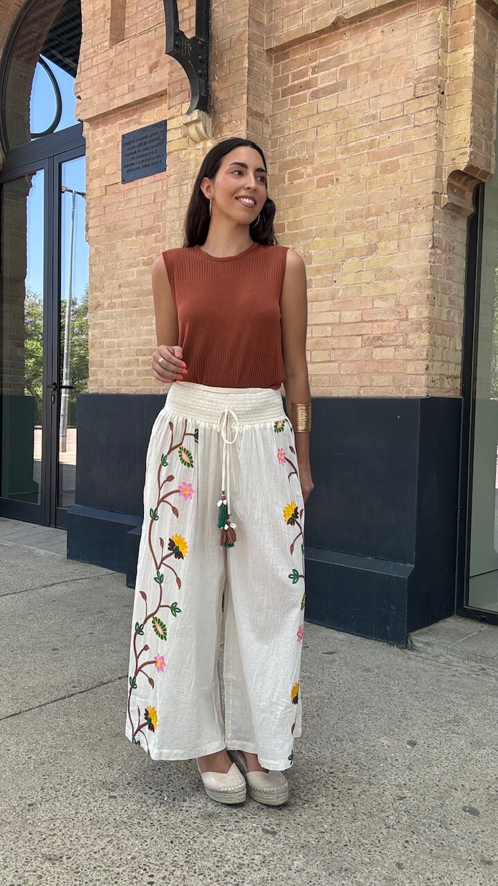 Pantalón Mirta Bordado Beige - Imagen 3