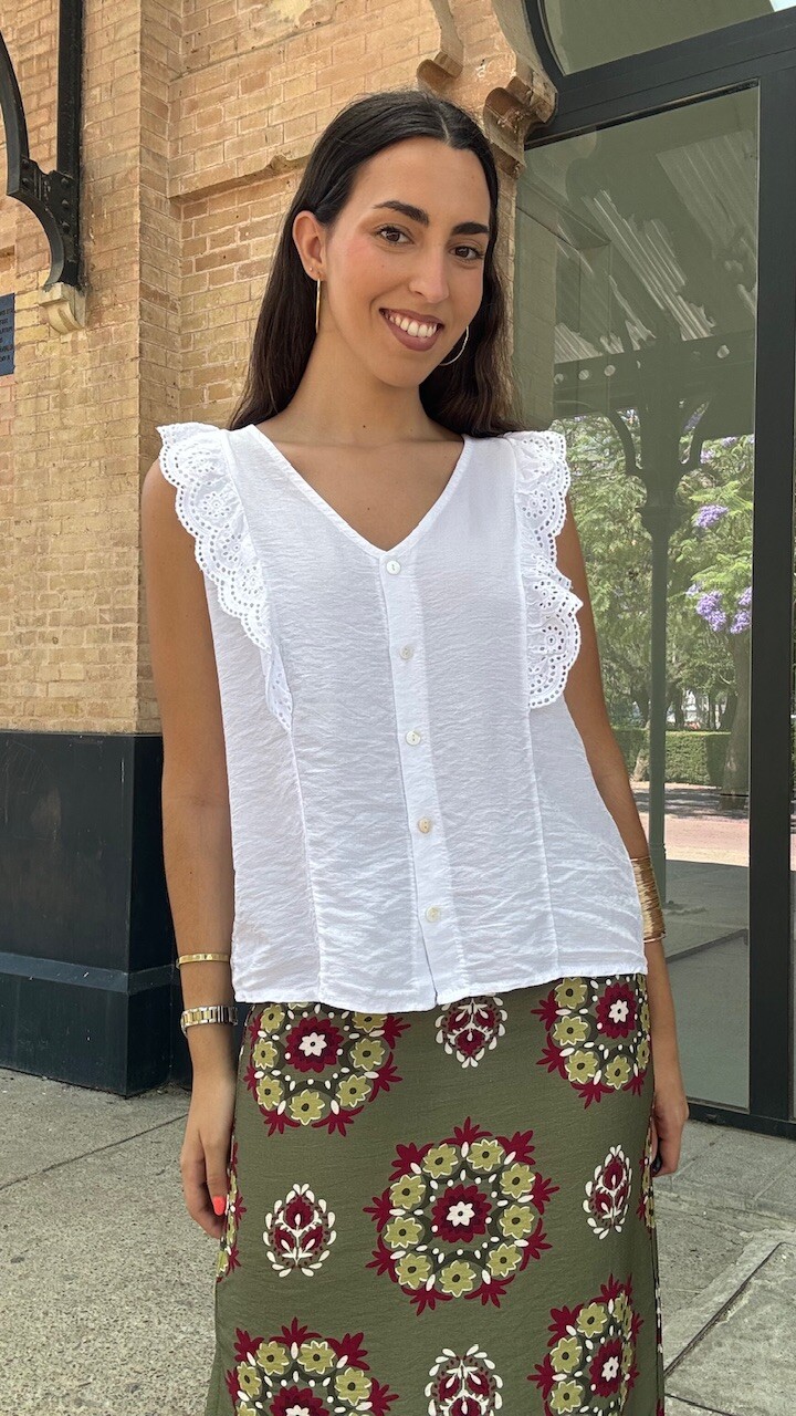 Blusa Detalle Bordado Blanca - Imagen 5