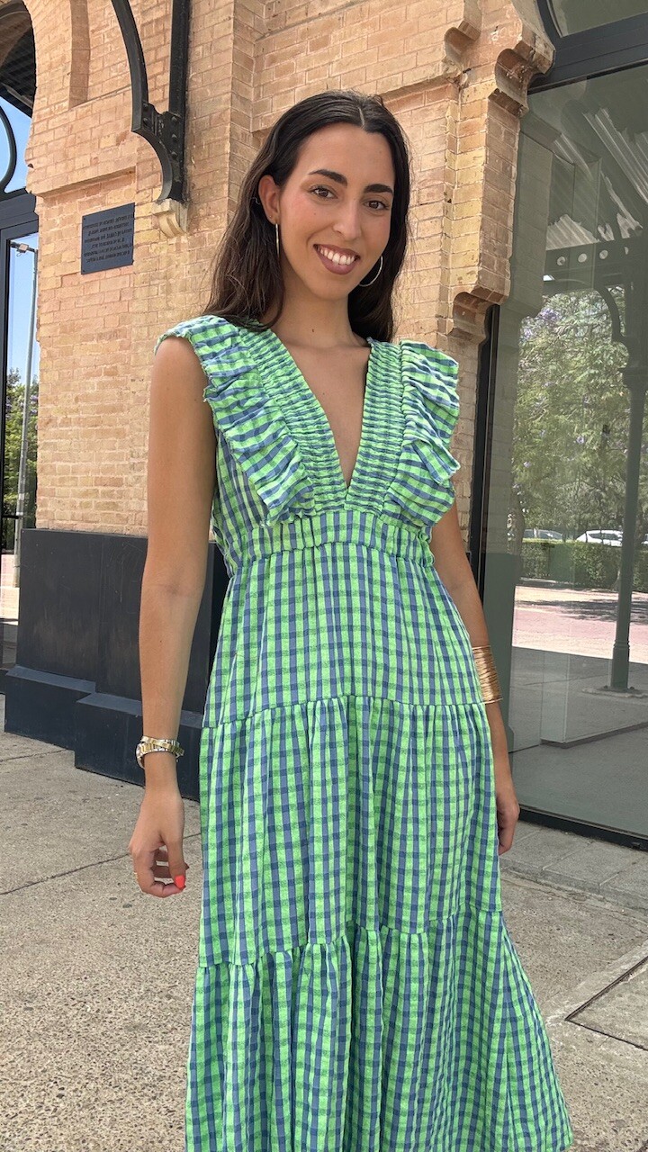 Vestido Vichy Flúor Escote Verde Lima - Imagen 2
