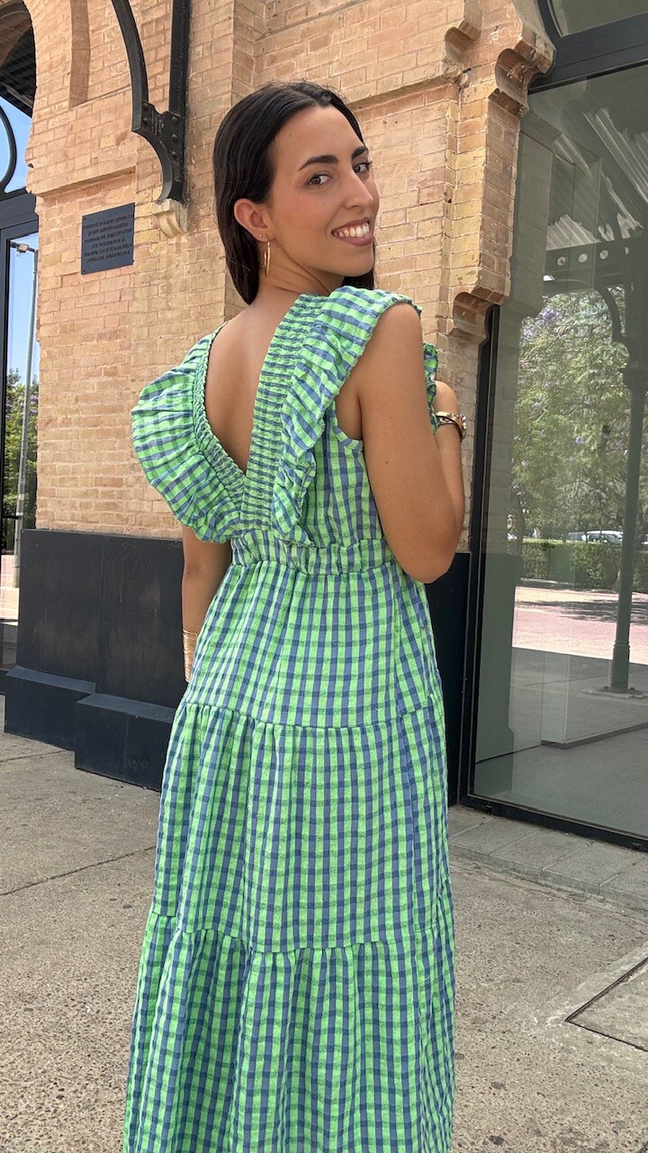 Vestido Vichy Flúor Escote Verde Lima - Imagen 3