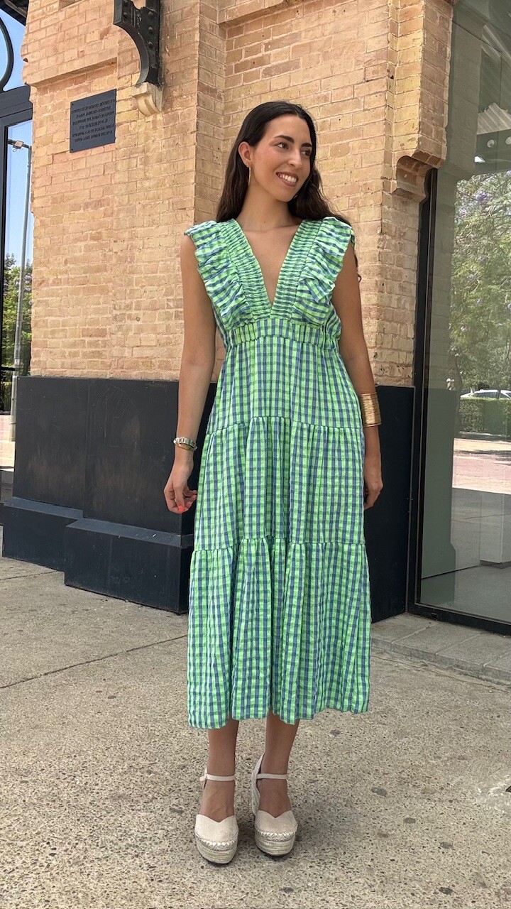Vestido Vichy Flúor Escote Verde Lima - Imagen 4