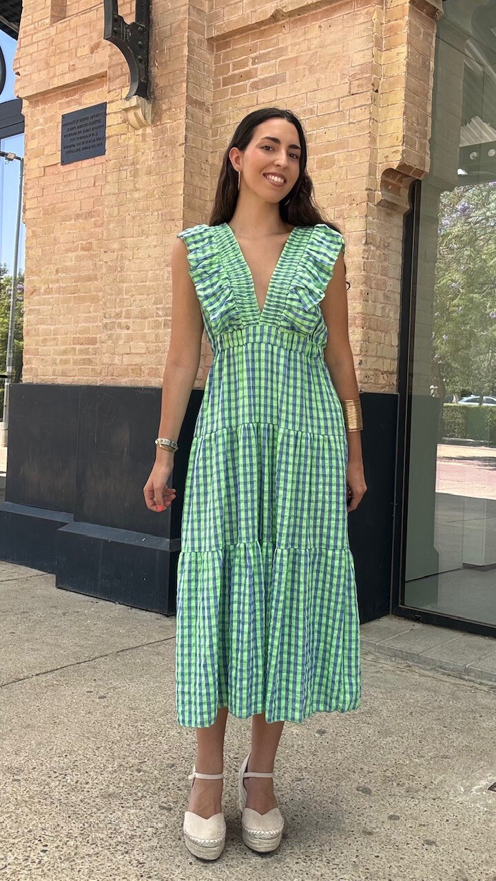 Vestido Vichy Flúor Escote Verde Lima - Imagen 5