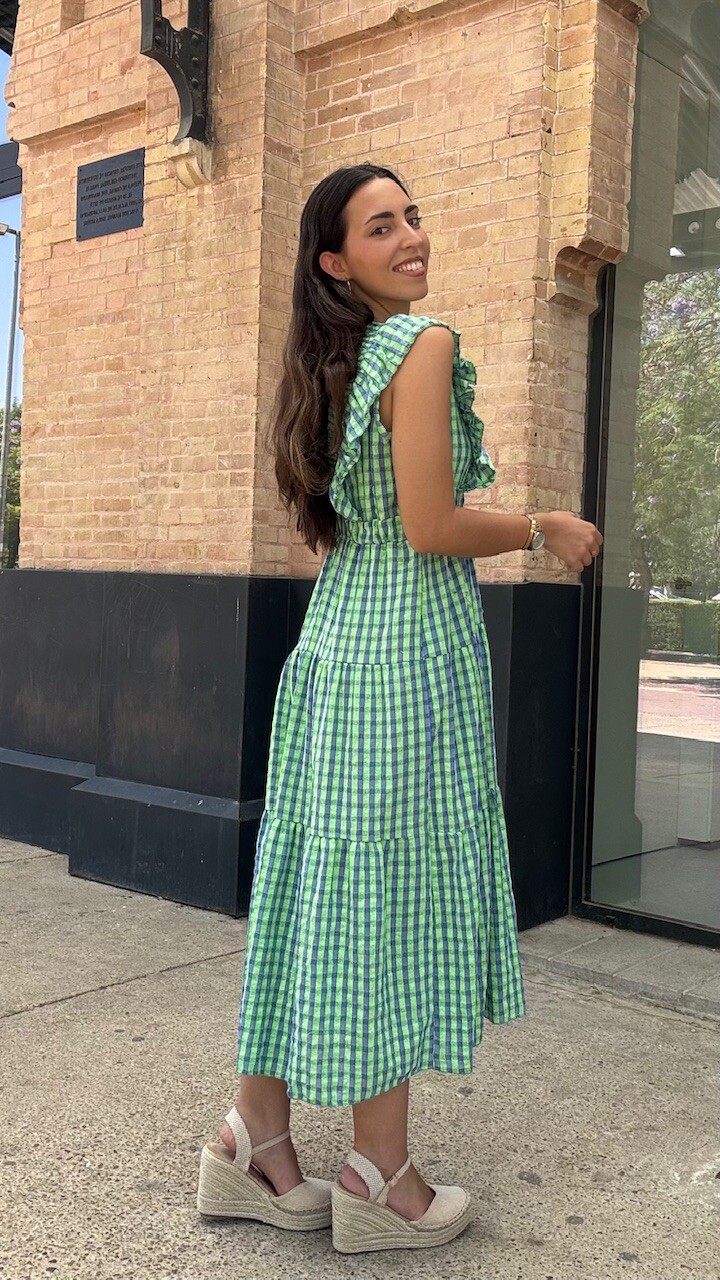 Vestido Vichy Flúor Escote Verde Lima - Imagen 6