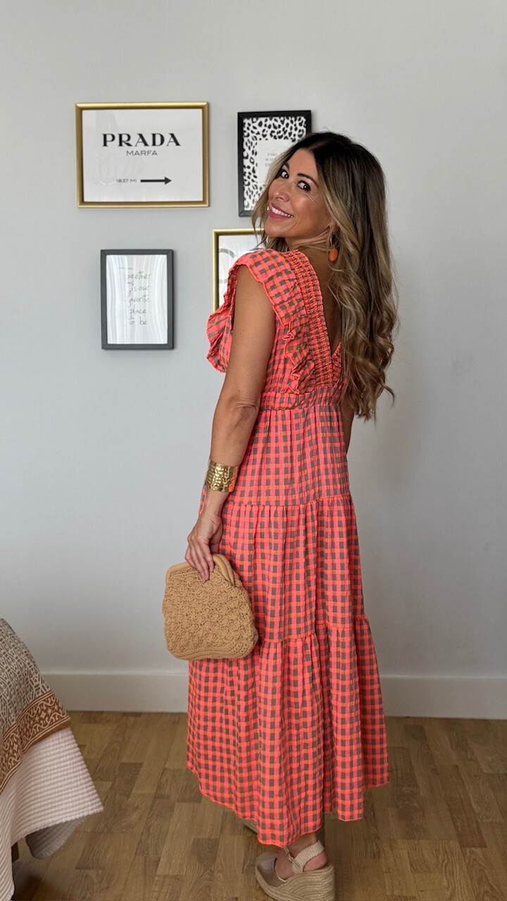 Vestido Vichy Flúor Escote Coral - Imagen 4