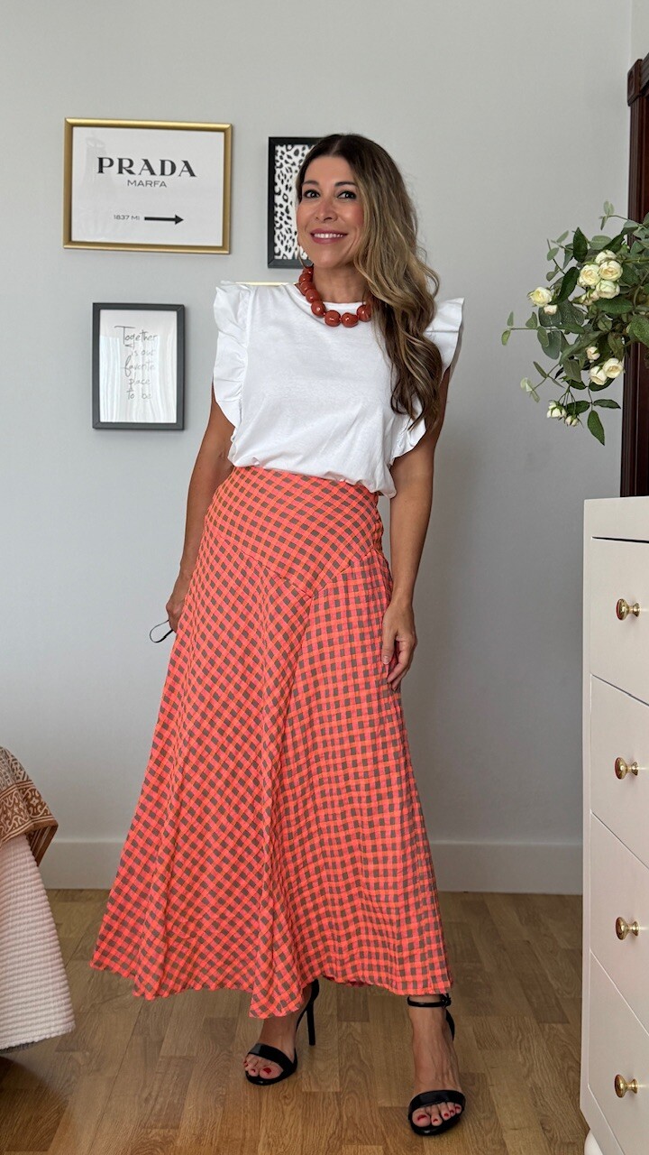 Falda Vichy Flúor Coral - Imagen 2