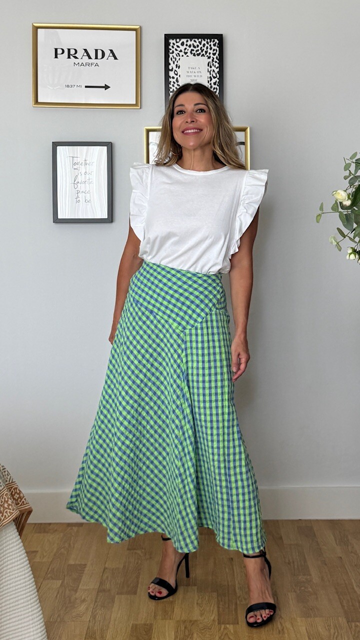 Falda Vichy Flúor Verde Lima - Imagen 3