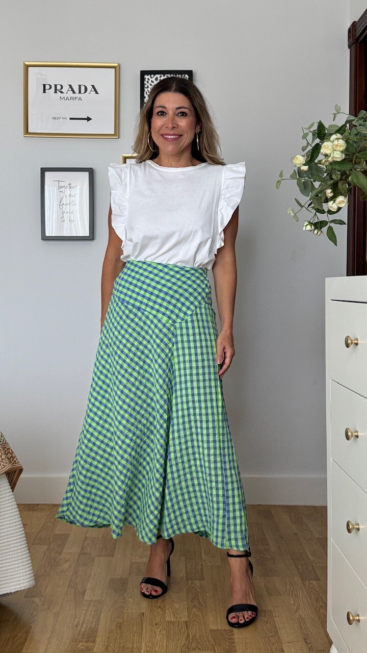 Falda Vichy Flúor Verde Lima - Imagen 8
